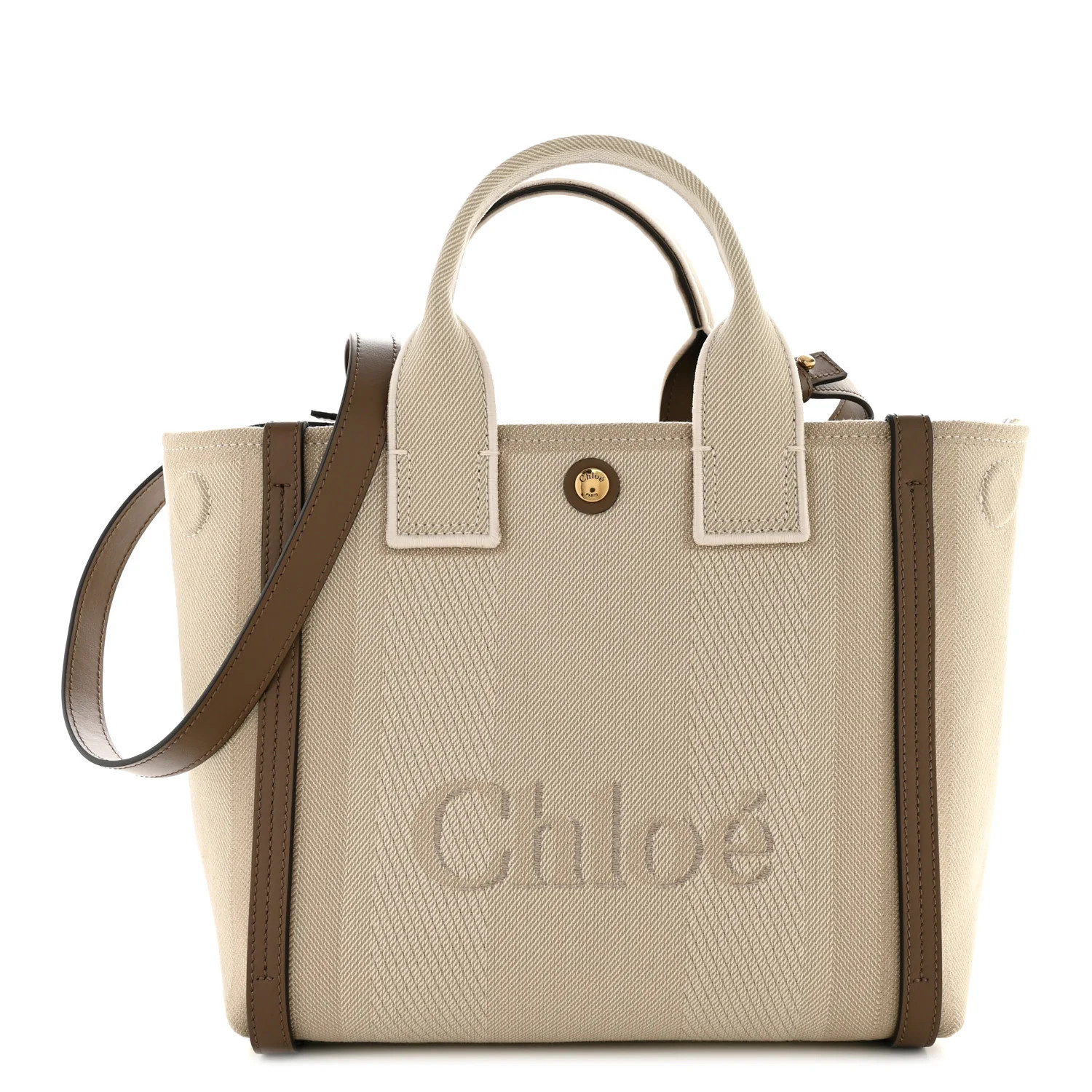 Canvas Calfskin Small Logo Carry Tote Vegetal Beige | FASHIONPHILE (US)