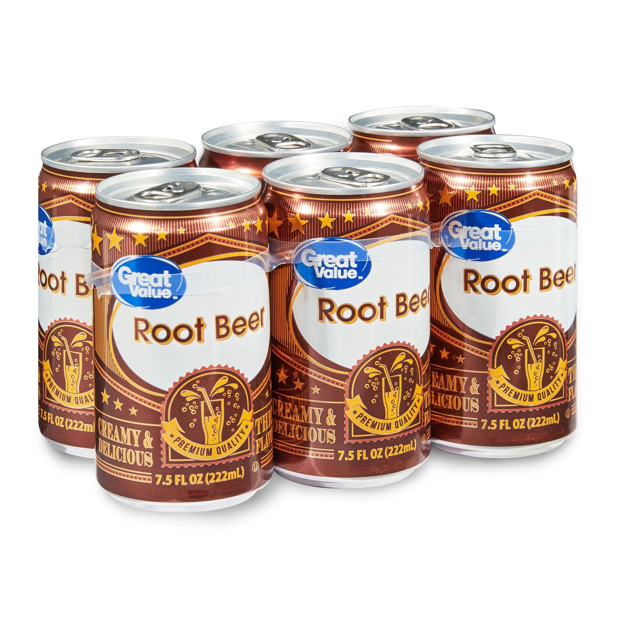 Great Value Root Beer Soda Pop, 7.5 fl oz, 6 Pack Cans | Walmart (US)