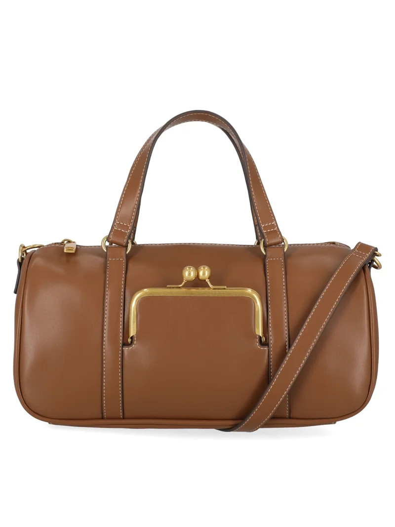Free Assembly Women's Faux Leather Frame Satchel Handbag, Autumn Brown | Walmart (US)