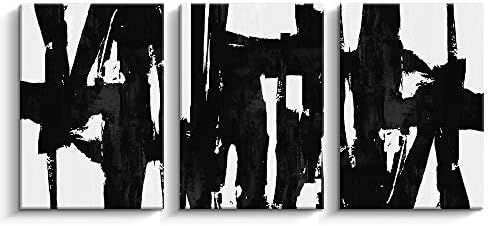 Pinetree Art 3 Panels Black and White Abstract Canvas Wall Art Prints 3D Textured Painting for Livin | Amazon (US)