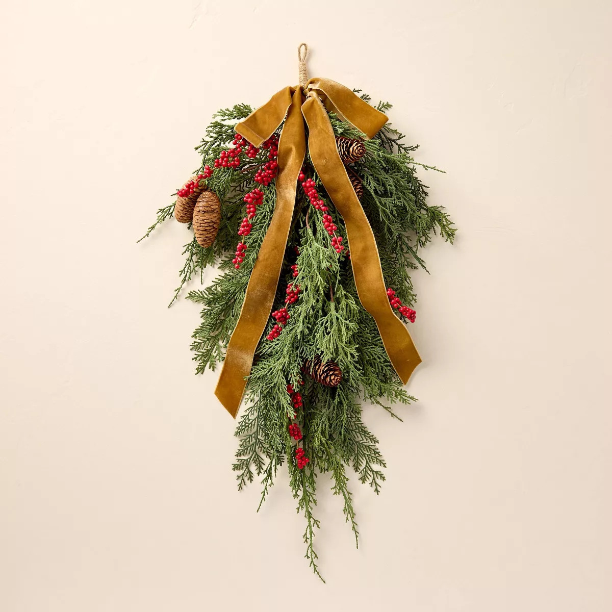 27" Faux Cedar Christmas Swag with Velvet Ribbon Trim - Hearth & Hand™ with Magnolia | Target