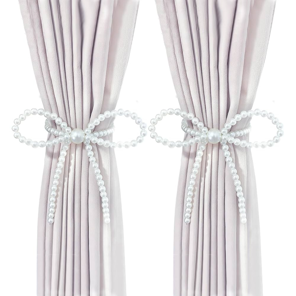 Magnetic Tiebacks for Curtains, 2 Pack Bow Pearl Curtain tiebacks Curtain Buckle Clips with High-... | Amazon (US)