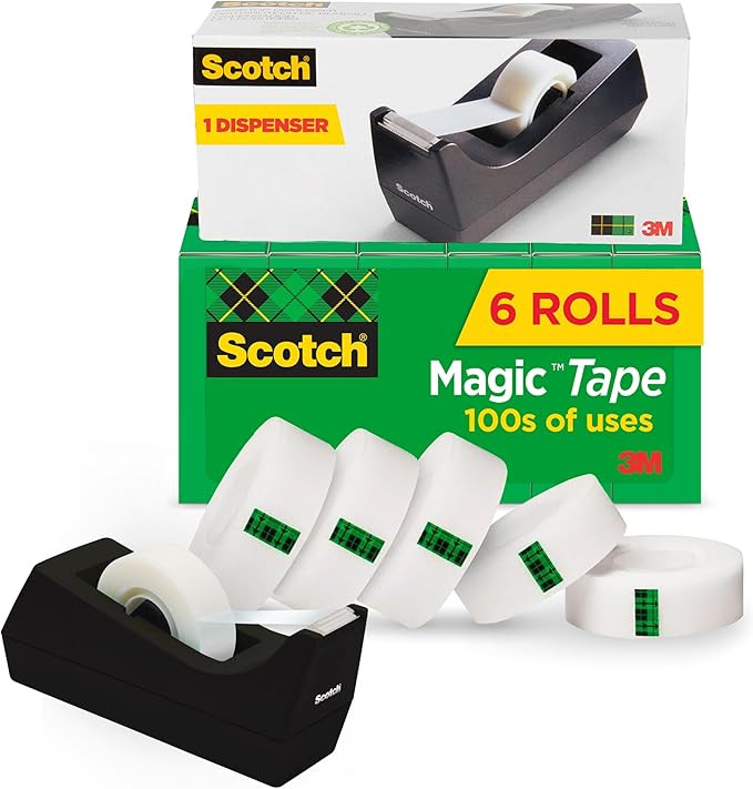 Scotch Magic Tape, Invisible, Holiday Supplies and Gift Wrap Tape, 6 Rolls with Dispenser, 3/4 x ... | Amazon (US)