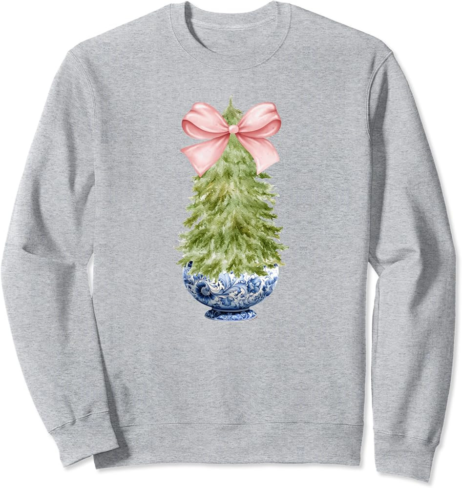 Chinoiserie Christmas Tree Blue Willow Ginger Jar Hanukkah Sweatshirt | Amazon (US)