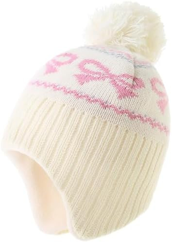 Monimo Girls Winter Hat Knitted Earflaps Girls Beanie Thicken Fleece Lining Kids Winter Hat | Amazon (US)