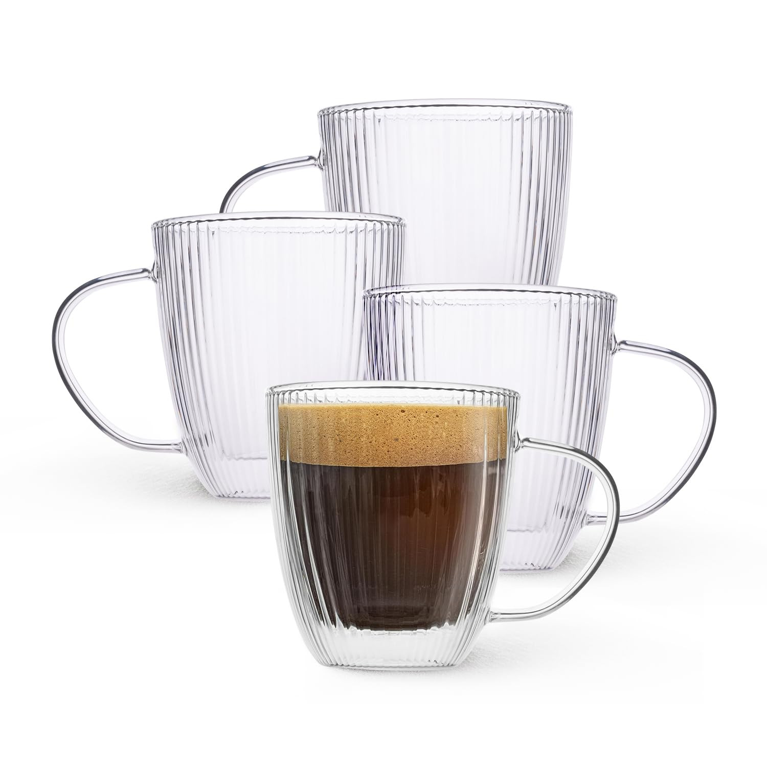 Jayour Fluted Double-Wall Glass Coffee Mugs | 15oz Latte & Cappuccino Mugs | Modern Ribbed Design... | Amazon (US)