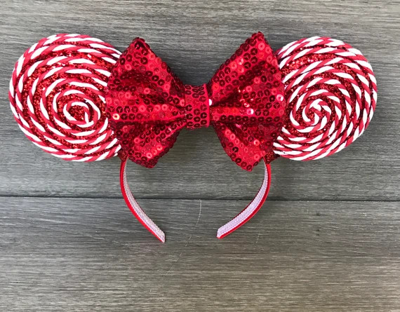 Christmas Minnie Ears | Candy Ears | Holiday Ears | Christmas Mickey Ears | Disney Christmas Ears... | Etsy (US)