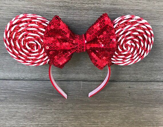 Christmas Minnie Ears | Candy Ears | Holiday Ears | Christmas Mickey Ears | Disney Christmas Ears... | Etsy (US)