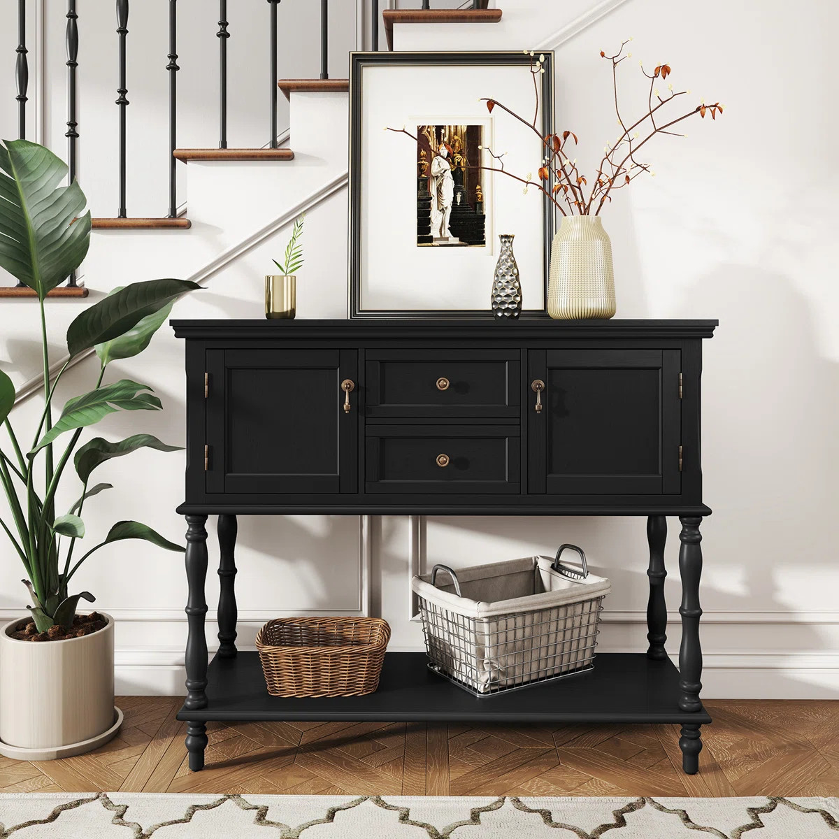 Farmhouse Wood Console Table with Drawers and Cabinet for Entry and Living Room | Wayfair North America