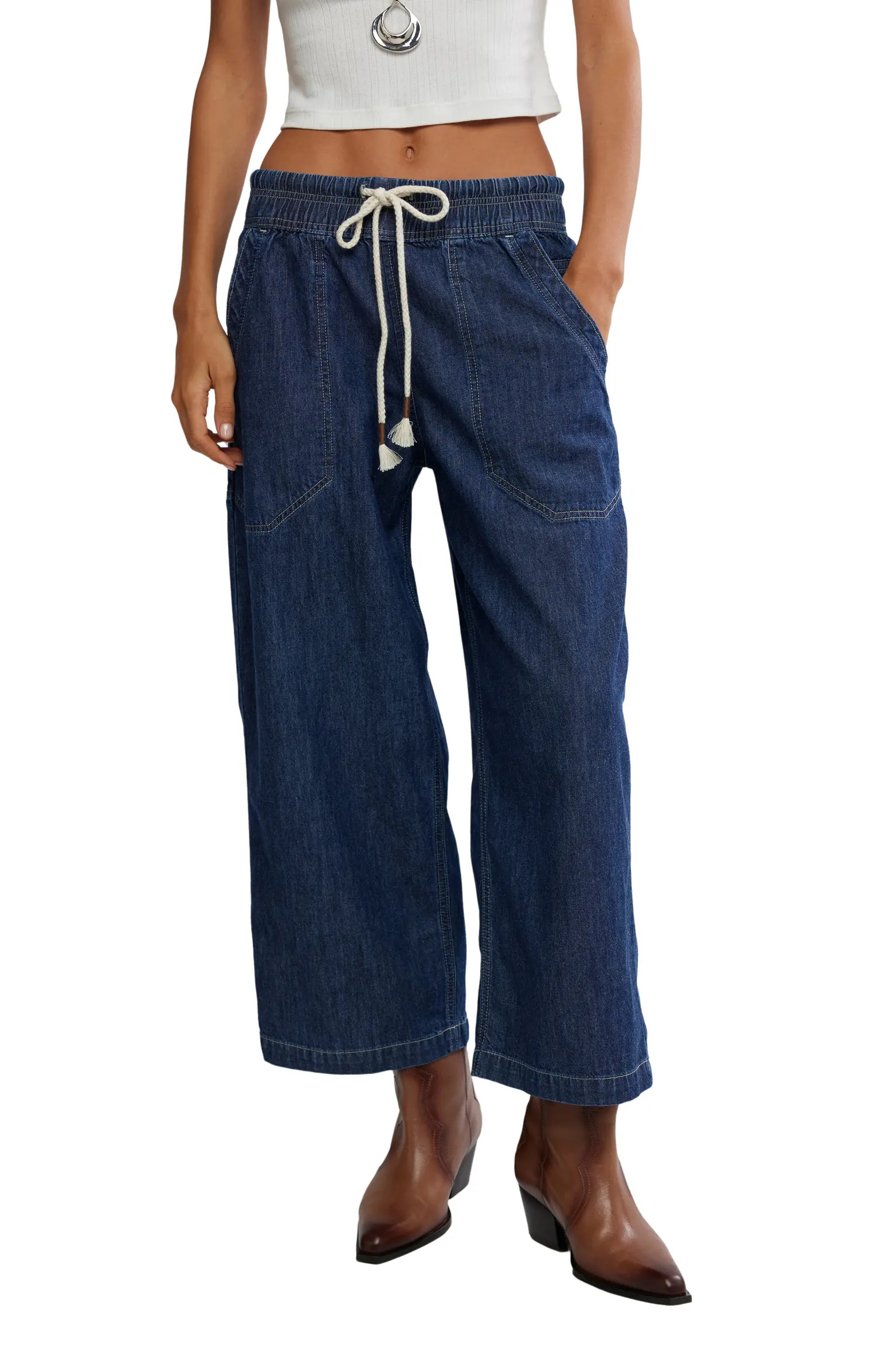 Easy Peasy Wide Leg Denim Drawstring Pants | Nordstrom