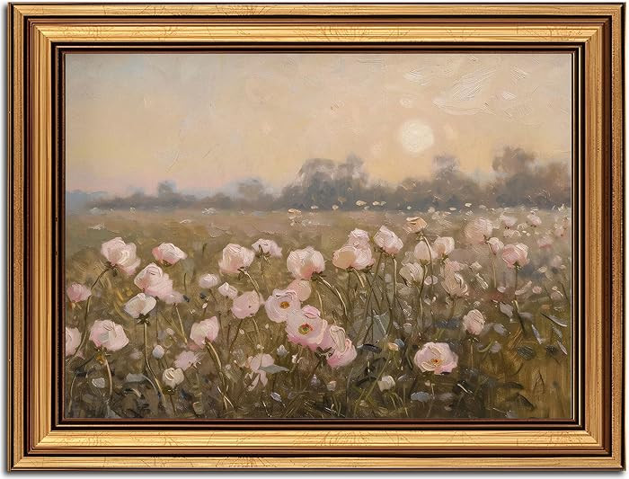 Vintage Gold Framed Wall Art for Living Room Wildflowers Landscape Canvas Prints Spring Floral Oi... | Amazon (US)