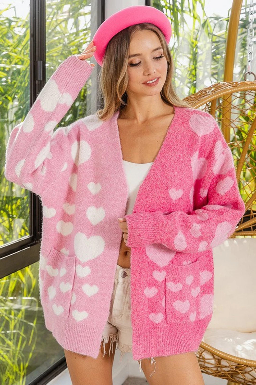 Oversized Heart Print Sweater Cardigan With Pockets - Etsy | Etsy (US)