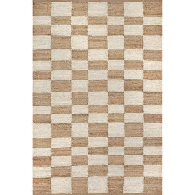 Izara Checkered Jute Area Rug for Dining Room Living Room Kitchen, Natural | Wayfair Professional