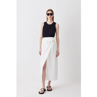 Linen Wrap Belted Midi Skirt | PrettyLittleThing UK