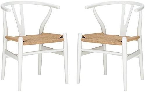 Poly and Bark Weave Modern Wooden Mid-Century Dining Chair, Hemp Seat, White (Set of 2) | Amazon (US)