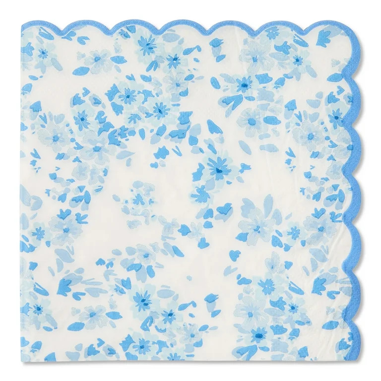 Blue and White Floral Paper Napkins, 6.5" x 6.5", 16 Count, Easter by Way To Celebrate | Walmart (US)