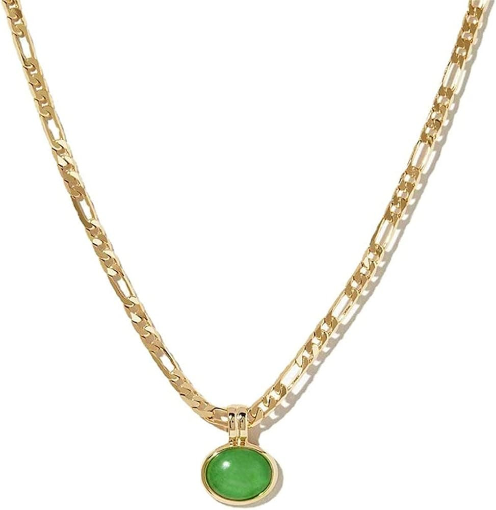 Women's Green Created Opal Necklace, Charm 18k Gold Plated Stainless Steel Snake Chain Jewelry Bl... | Amazon (US)