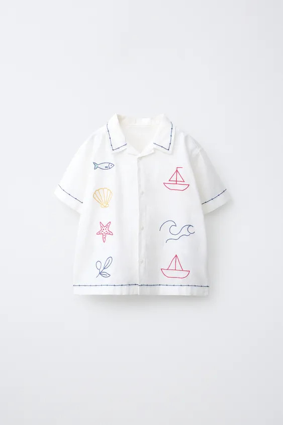 COTTON AND LINEN CONTRAST EMBROIDERY SHIRT | Zara US