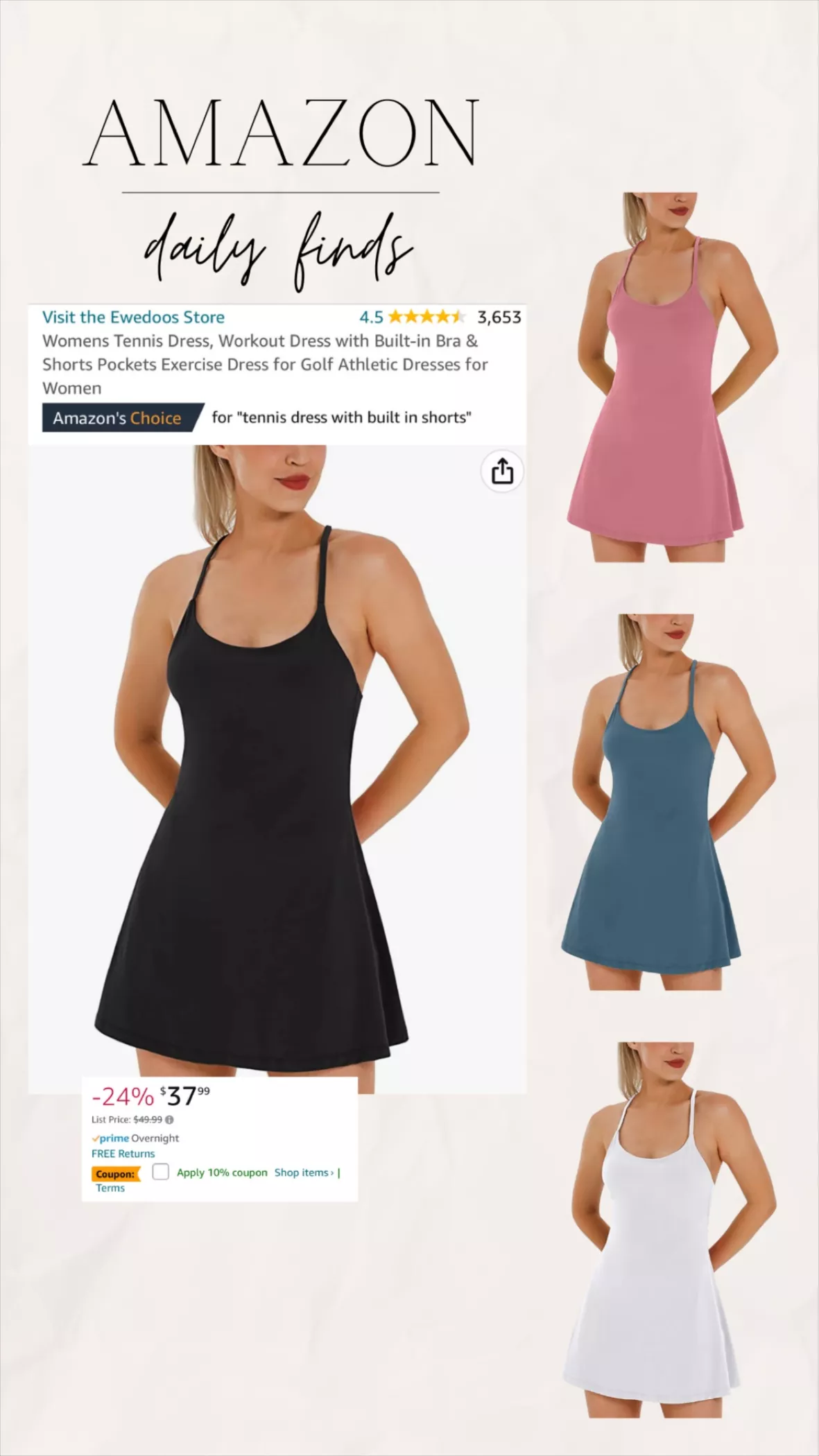 Womens Tennis Dress with Built in Shorts & Bra Sleeveless Workout Dresses  with Pockets Athletic Golf Dress