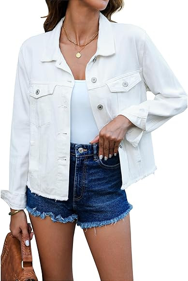 luvamia Denim Jacket for Women Distressed Jean Jackets Button Up Vintage Western Trucker Jacket F... | Amazon (US)