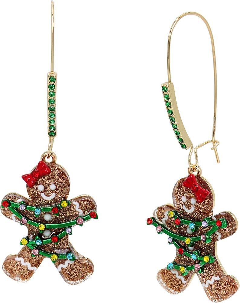 Betsey Johnson Womens Jingle Bell Bling Christmas Gingerbread Dangle Earrings | Amazon (US)