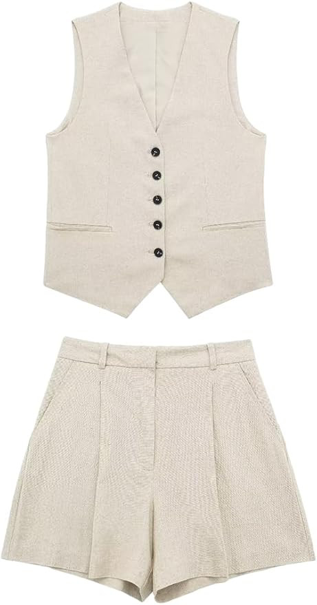 KEOMUD Women's Suit Vest Casual V-Neck Business Dress Suit Waistcoat with Shorts 2 Piece Outfits | Amazon (US)