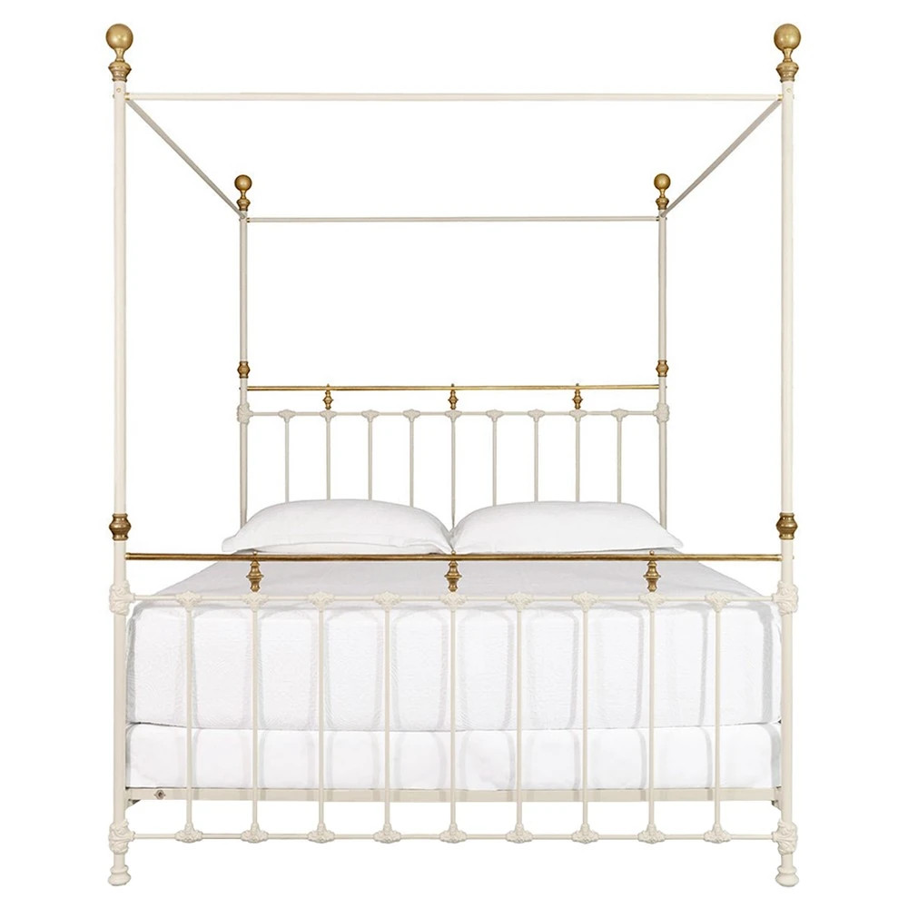 Isabella Updated Traditional Cream Iron Canopy Bed - Queen | Kathy Kuo Home