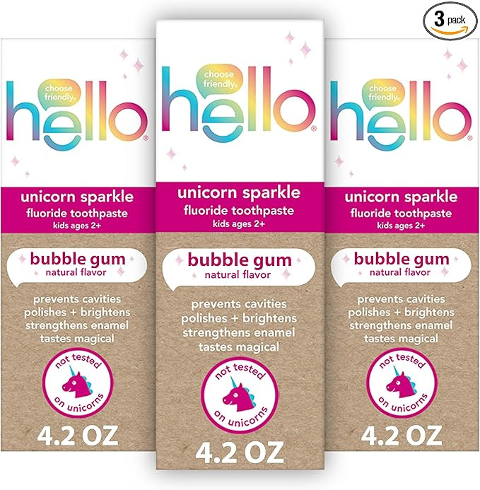Hello Unicorn Sparkle Kids Toothpaste with Fluoride, Bubble Gum Toothpaste, 4.2 Oz Tube (Pack of ... | Amazon (US)