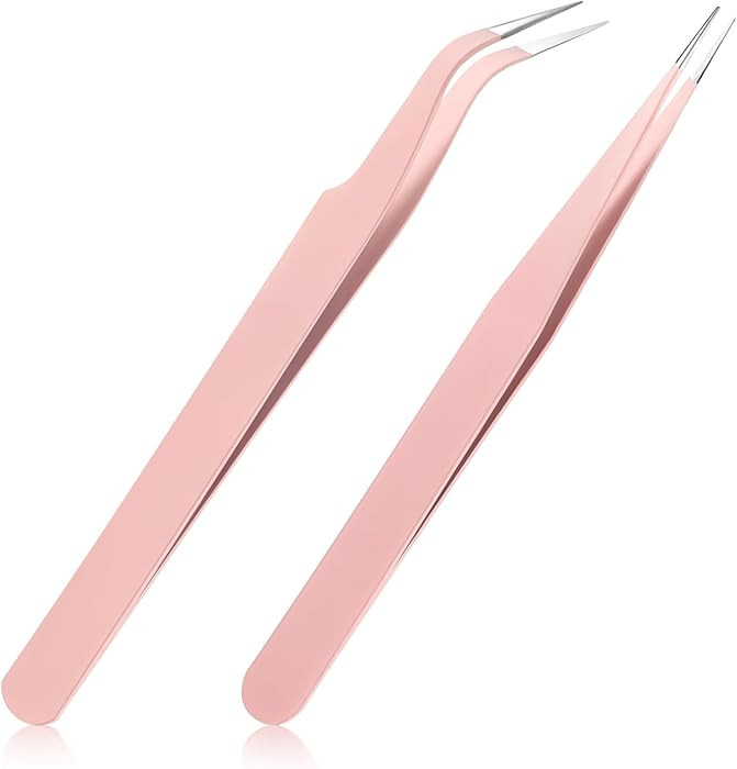 2pcs Craft Tweezers for Stickers,Pink Sticker Tweezers,Stainless Steel Sticker Tweezer for Scrapb... | Amazon (US)