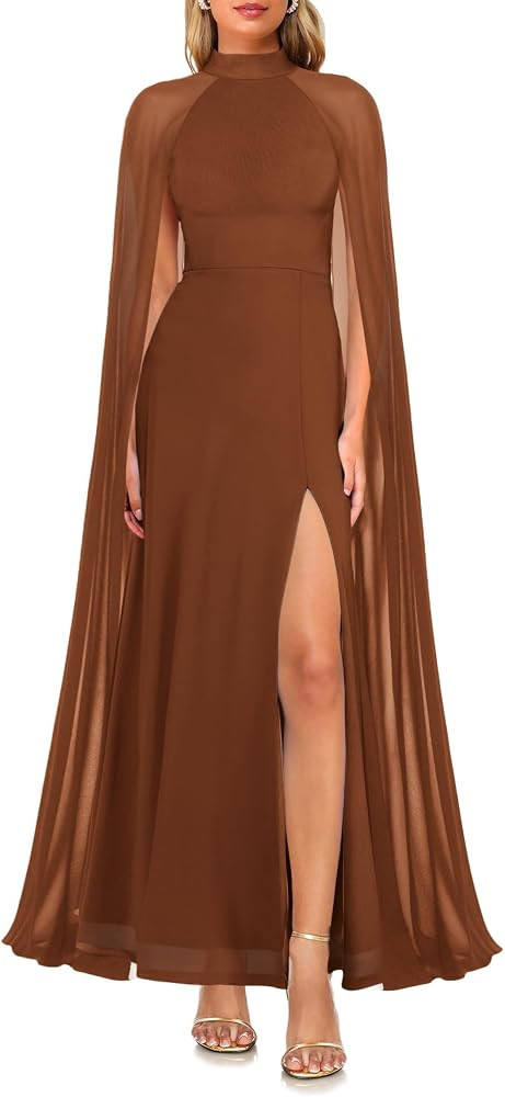 Aisbei Women's Elegant Mock Neck Slit A Line Flowy Maxi Dress Evening Gowns Party Formal Wedding ... | Amazon (US)