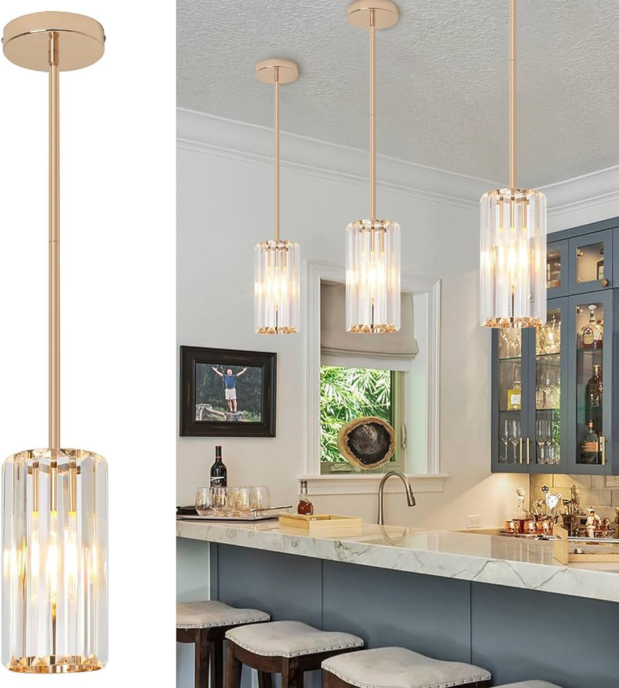 Heircido Rose Gold Pendant Light,Modern Crystal Pendant Lighting,Bar Pendant Light Fixture for Ki... | Amazon (US)
