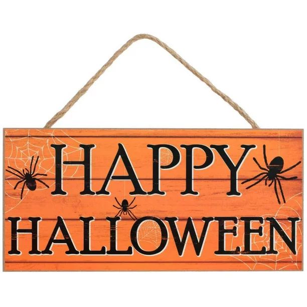 Happy Halloween Wooden Welcome Sign - 12" x 6", Orange, Spiders, Webs, Front Door, Home, Greeting... | Walmart (US)