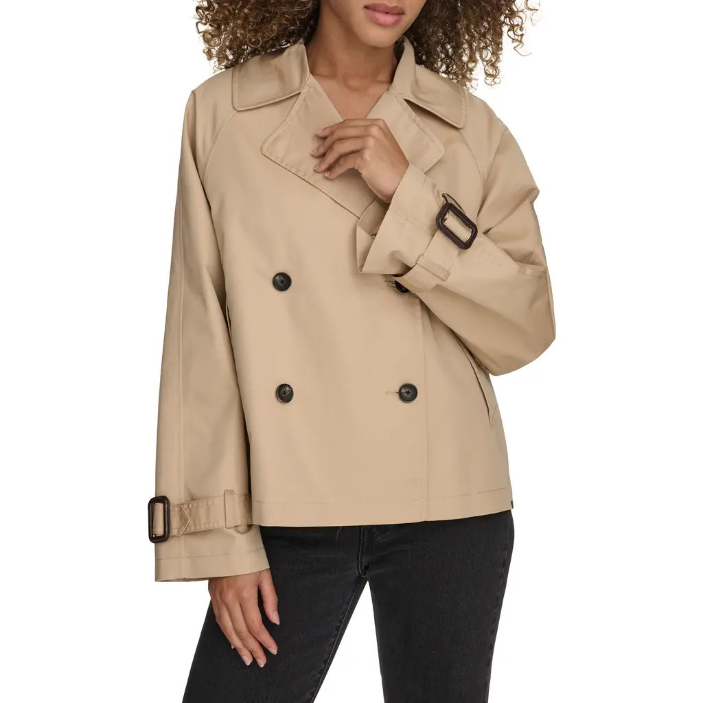 levi's Water Resistant Short Cotton Trench Coat in Khaki at Nordstrom, Size X-Large | Nordstrom