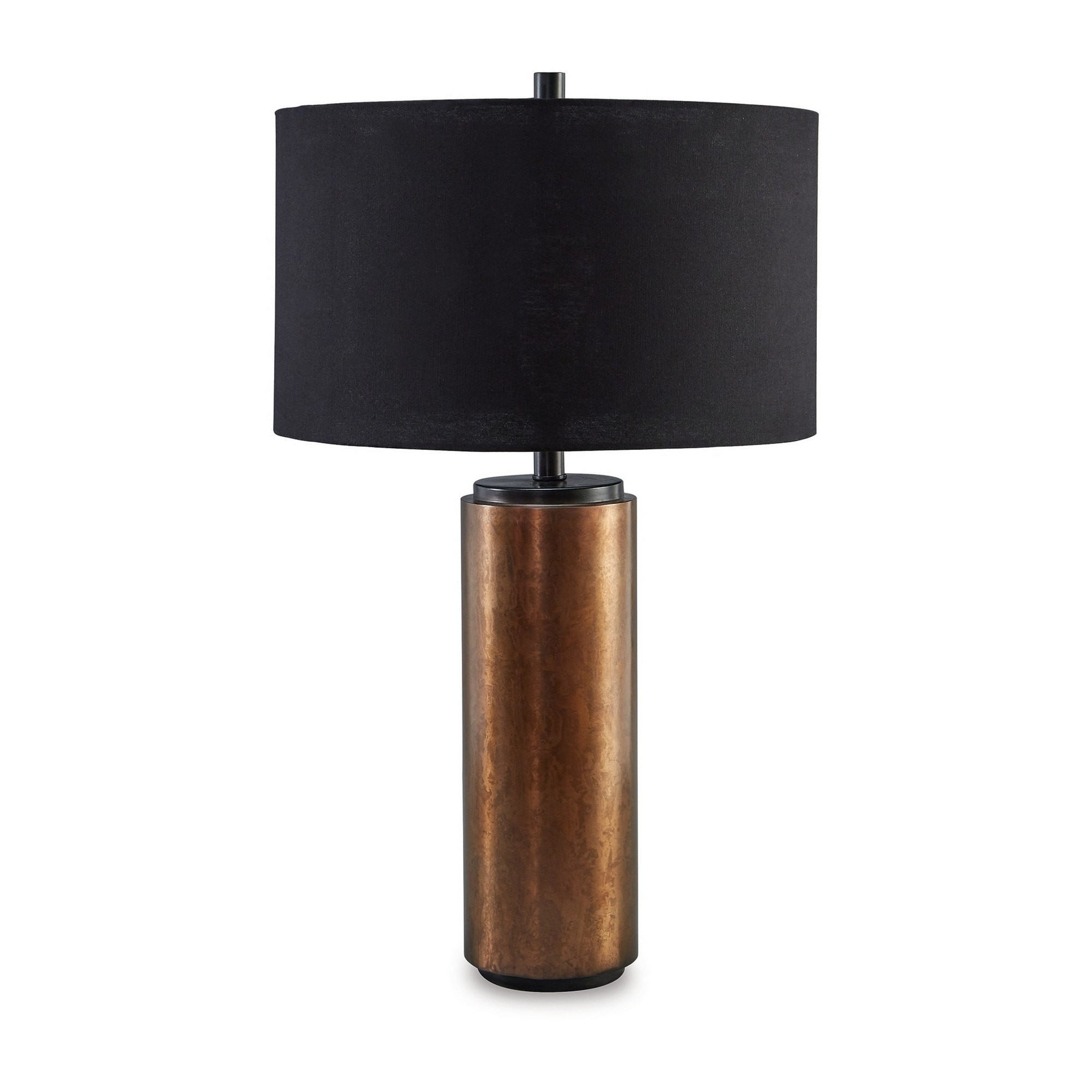 30 Inch Modern Table Lamp, Cylindrical Brass Metal Base, Black Drum Shade | Bed Bath & Beyond