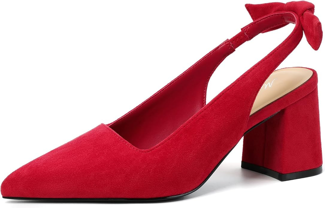 Mostrin Block Slingback Heels for Women Pointed Closed Toe Chunky Heels Office Work Shoes Women's... | Amazon (US)