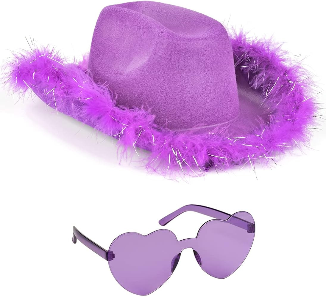 Funcredible White Cowboy Hat and Glasses - Fluffy Cowgirl Hat with Star for Girls - Halloween Acc... | Amazon (US)