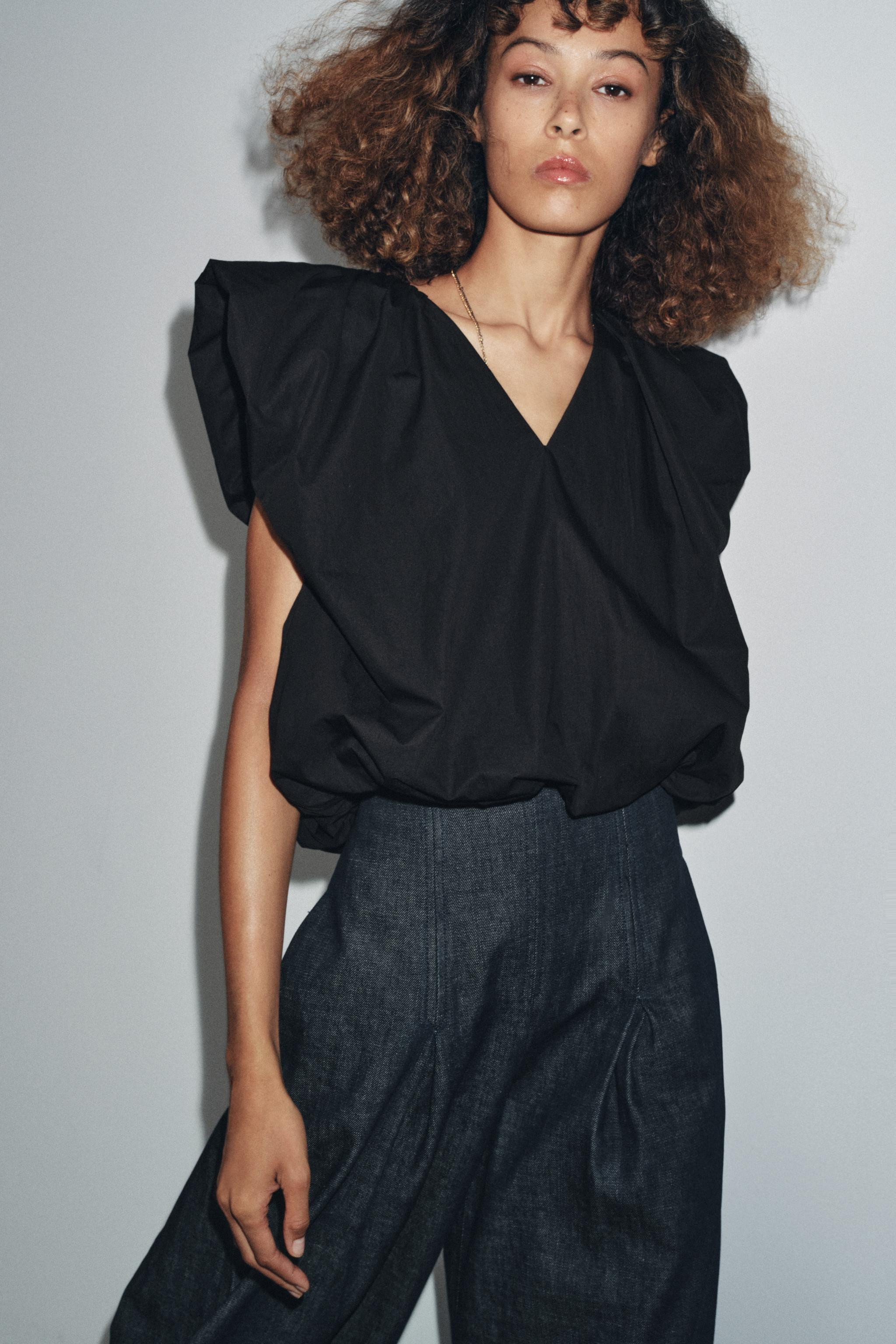 ZW COLLECTION BALLOON POPLIN TOP | Zara US
