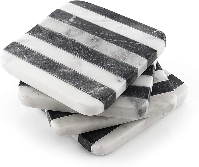 Thirstystone Marble Black & White Striped Coasters with Protective Cork Backing 4" Square Absorbe... | Amazon (US)