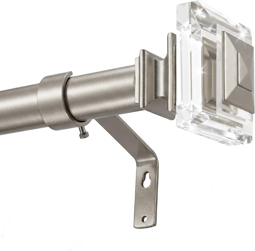 36-72" Silver Curtain Rods for windows, 1" with Square Crystal Finials | Amazon (US)
