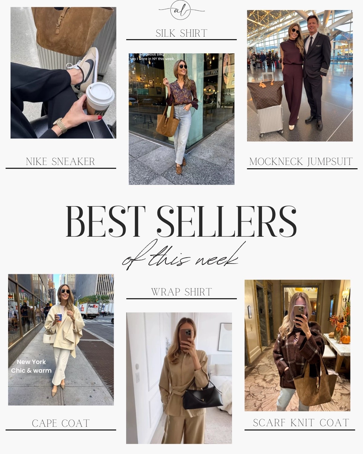 Best sellers of this week! 
Nike sneaker, silk shirt, mock neck jumpsuit, cape coat, wrap shirt, scarf coat. 

#LTKSeasonal #LTKU #LTKStyleTip