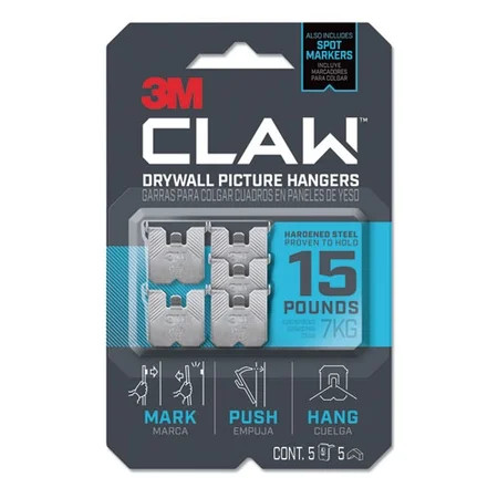 Claw Drywall Picture Hanger Holds 15 Lbs 5 Hooks And 5 Spot Markers Stainless Steel | Bundle of 2 Pa | Walmart (US)
