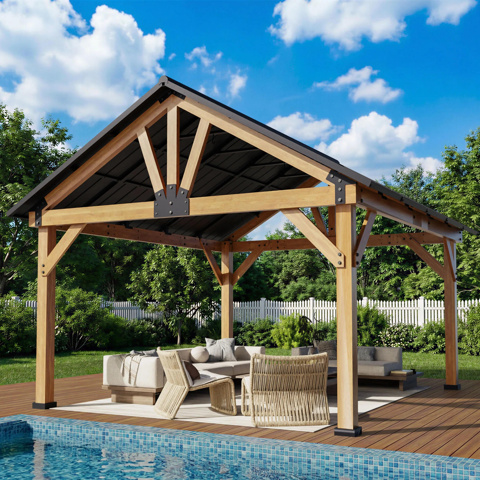 Joyside 15 Ft. W x 13 Ft. D Outdoor Solid Wood Gazebo,Hardtop Gazebo with Galvanized Steel Roof,f... | Wayfair North America