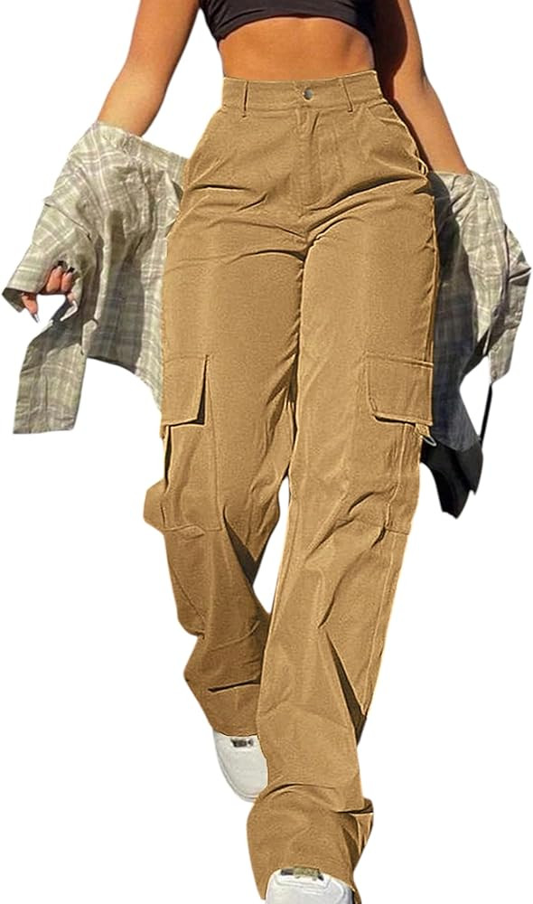Cargo Pants for Women High Waisted Baggy Wide Leg Stretchy Y2K Streetwear Black Cargo Pants Women... | Amazon (US)