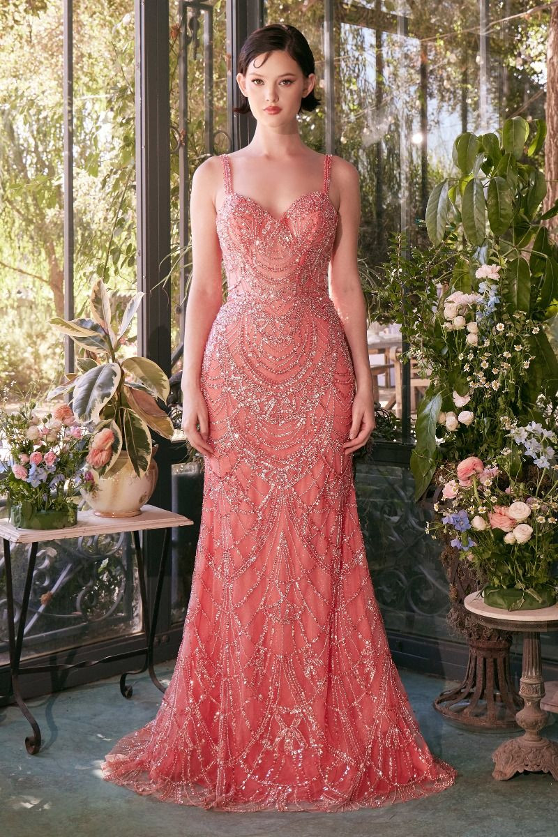 Stunning A1363 Coral Beaded Mermaid Gown | Andrea & Leo Couture | Lady Black Tie