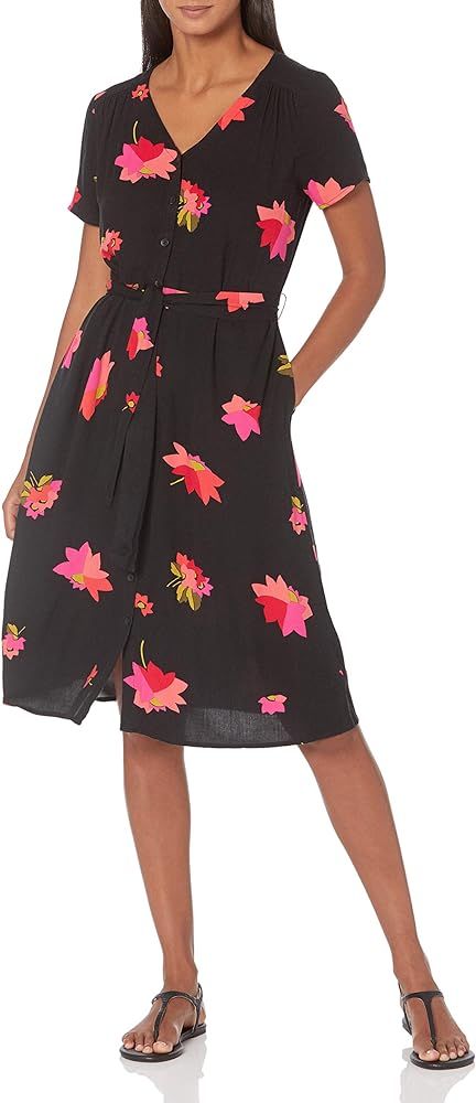 Amazon Essentials Women's Short-Sleeve Midi Button Front Tie Dress | Amazon (US)