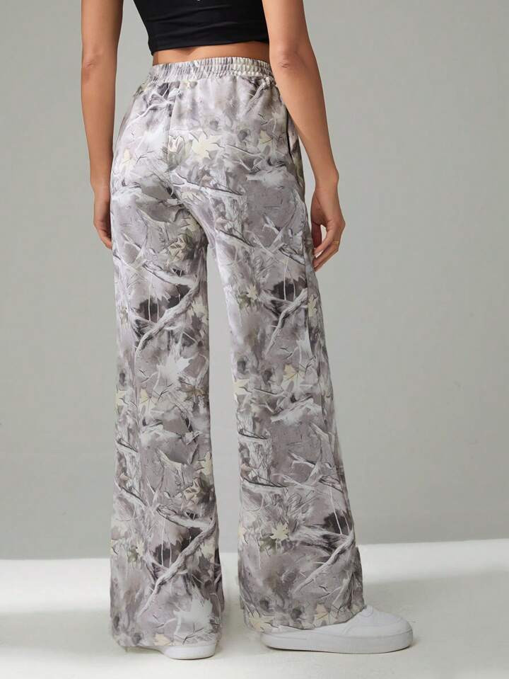 SHEIN Tall Women's Allover Print Elastic Waist Casual Straight Leg Pants | SHEIN