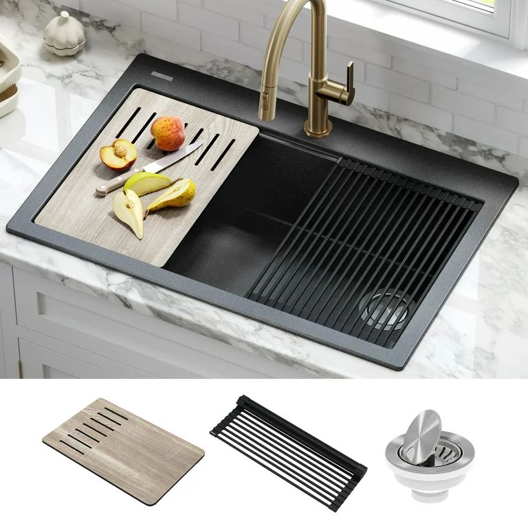 Kraus Bellucci Workstation 33 inch Drop-In Granite Composite Single Bowl Kitchen Sink in Metallic... | Walmart (US)