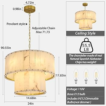 Alabaster Chandelier,D24in Spanish Marble Round Alabaster Chandeliers 2 Tiers,Modern Dining Room ... | Amazon (US)