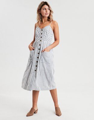 AE Button Front Midi Dress | American Eagle Outfitters (US & CA)