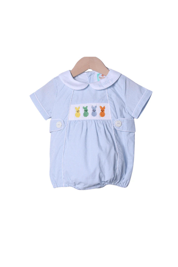 Smocked Peeps Baby Blue Gingham Bubble | The Smocked Flamingo